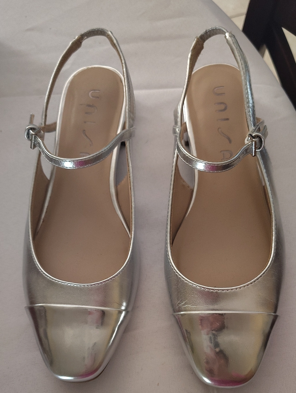 Unisa Silver Slingback Square-Toe Flats
